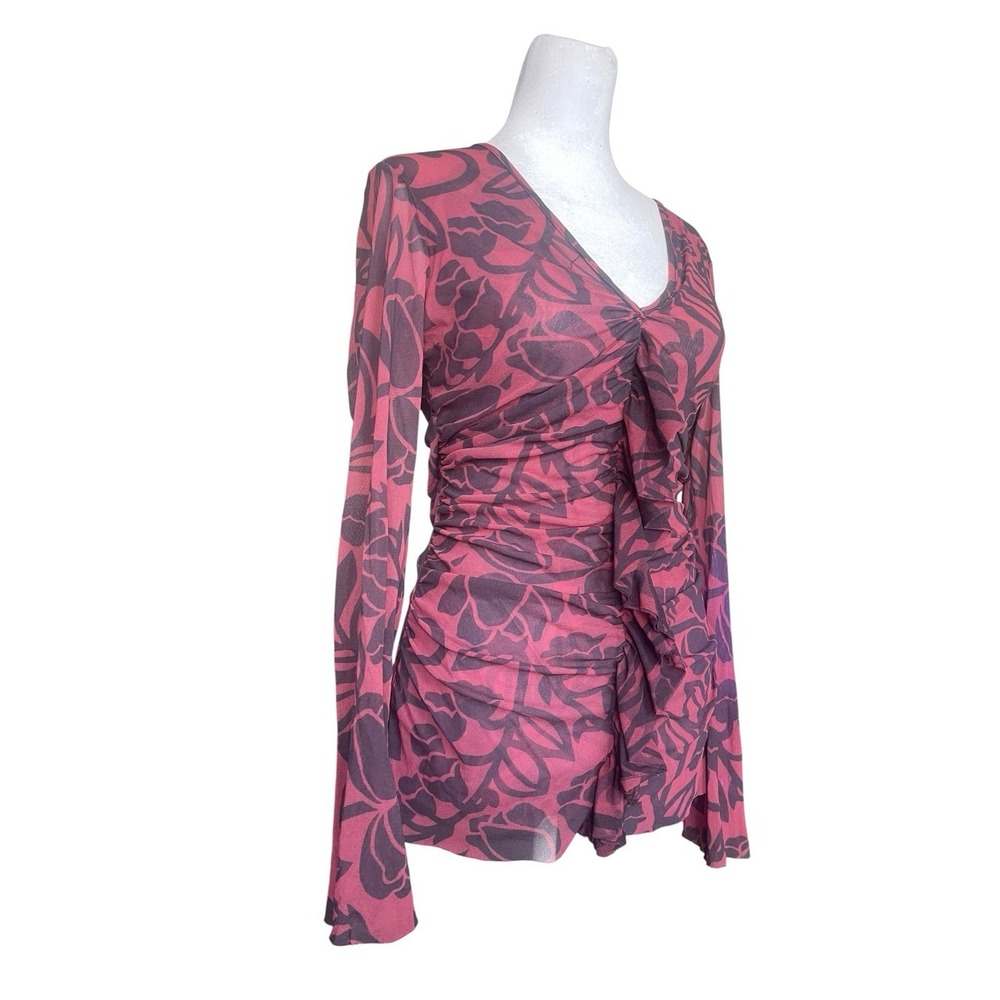 Vintage Y2K Sweet Pea Mesh Nylon Long Sleeve Ruffle Top Sz L Whimsical Fairy - Picture 3 of 10